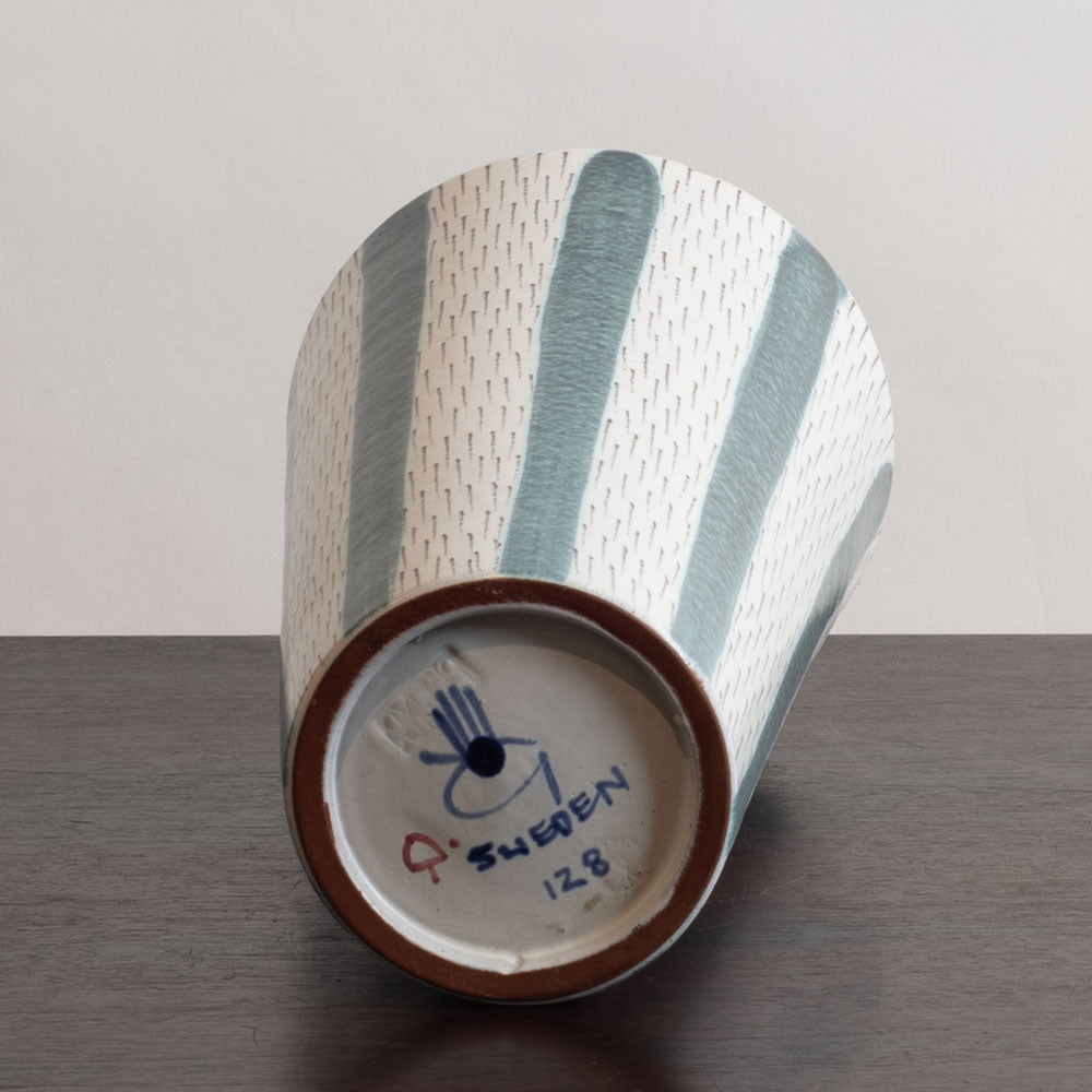 Stig Lindberg for Gustavsberg, Sweden, faiance vase with black, turquoise and white decoration L3949