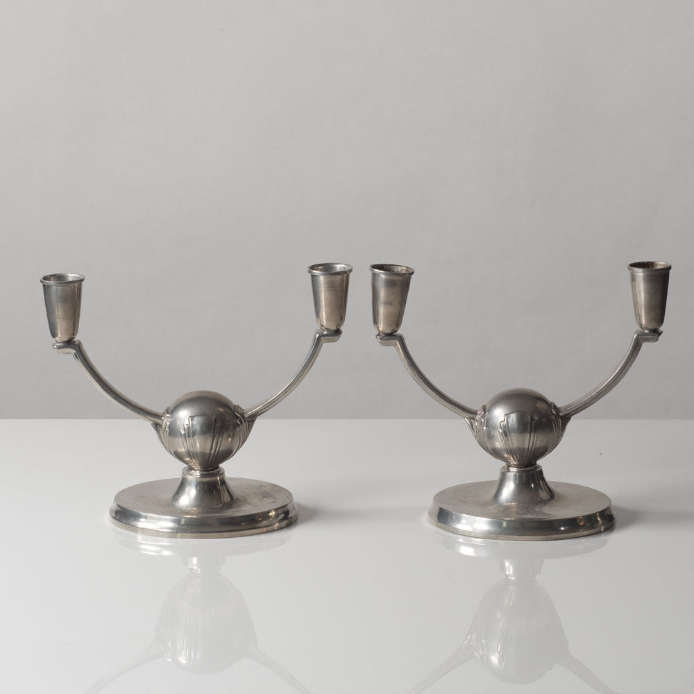 Pair of Swedish pewter art deco candelabras L3199
