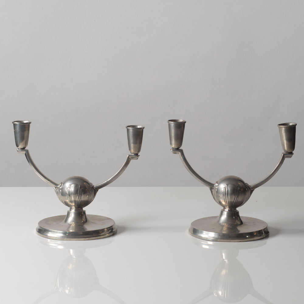 Pair of Swedish pewter art deco candelabras L3199