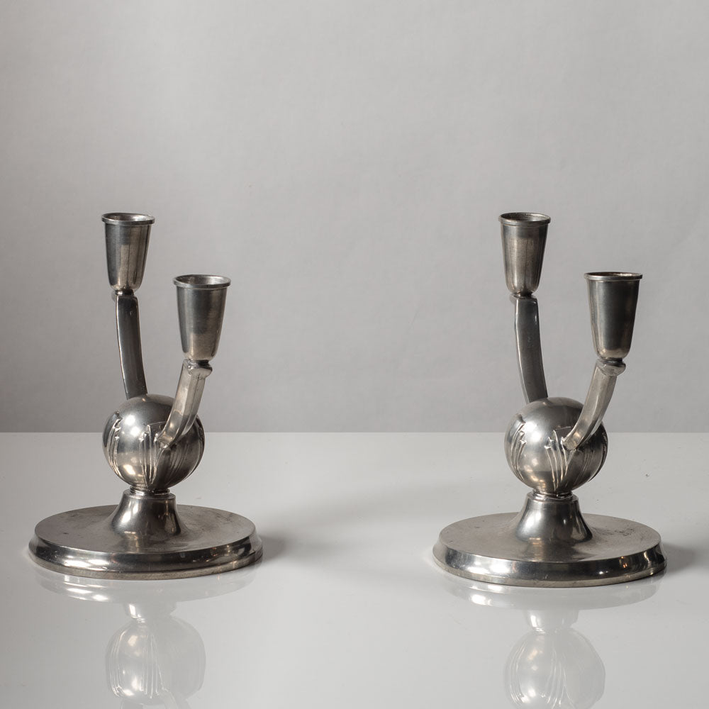 Pair of Swedish pewter art deco candelabras L3199
