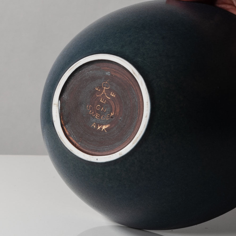 Gunnar Nylund for Rörstrand, Sweden, ceramic elliptical bowl with blue glaze L3070