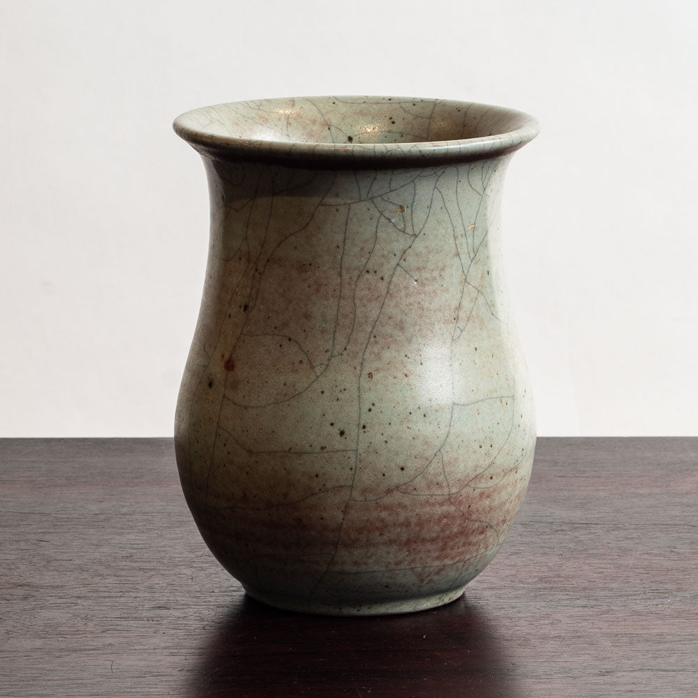Lauritz Hjorth, unique stoneware vase with gray and pink matte crackle glaze M5418