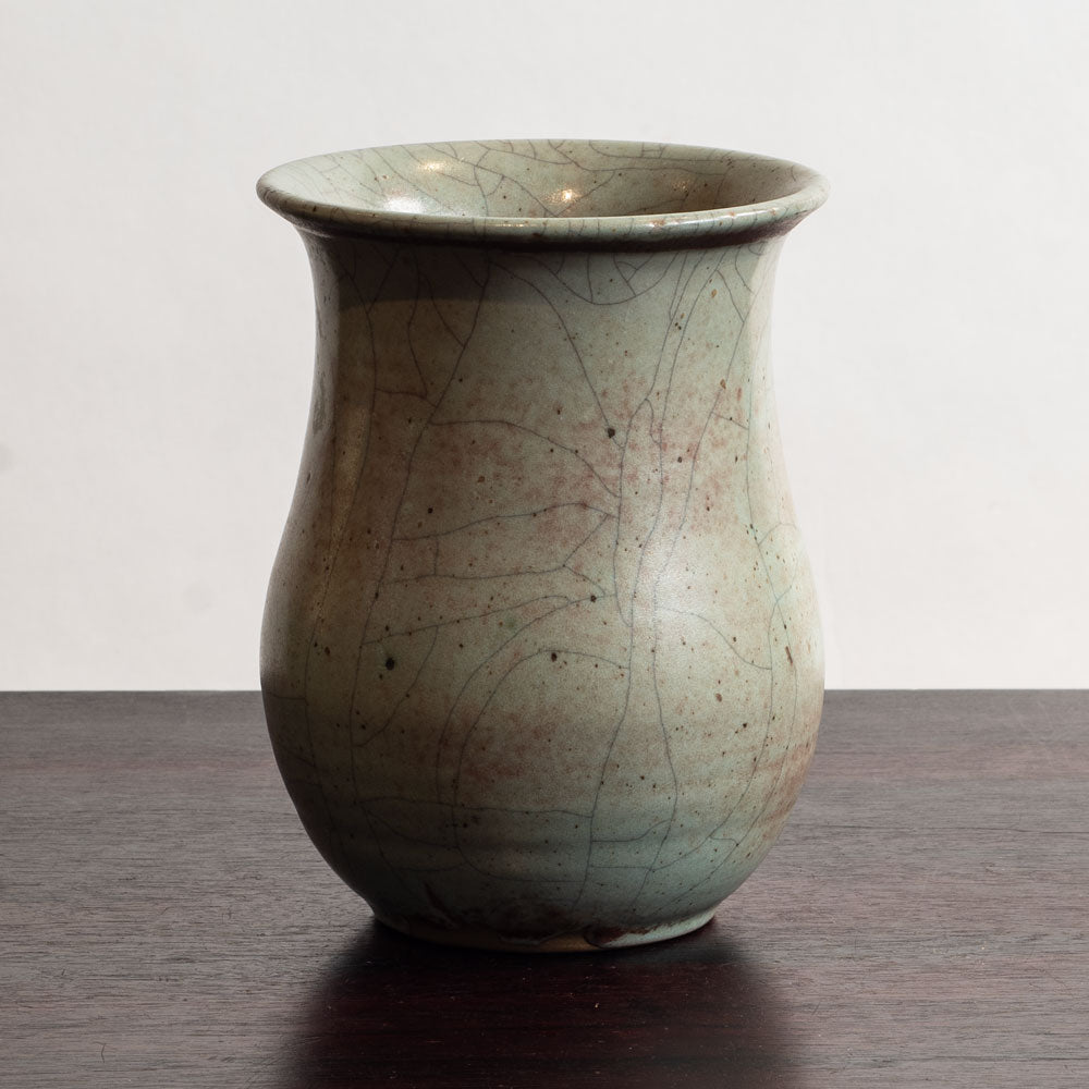 Lauritz Hjorth, unique stoneware vase with gray and pink matte crackle glaze M5418
