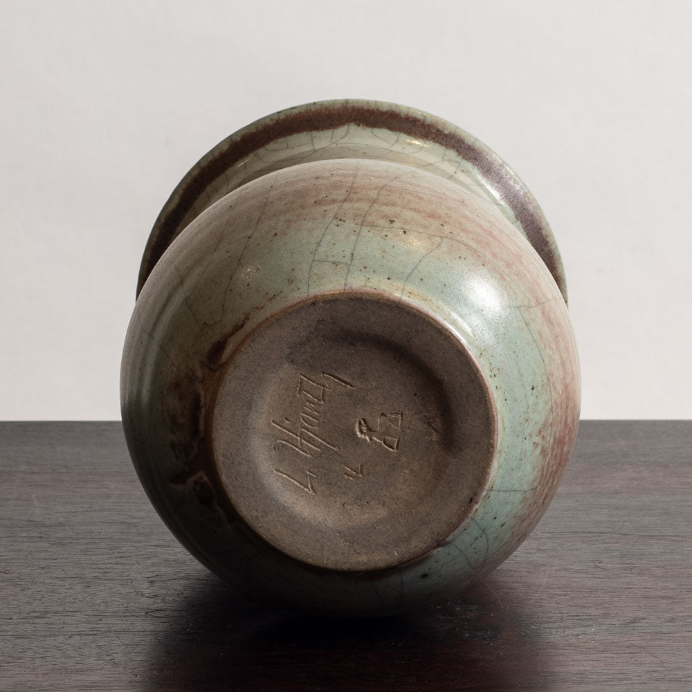 Lauritz Hjorth, unique stoneware vase with gray and pink matte crackle glaze M5418