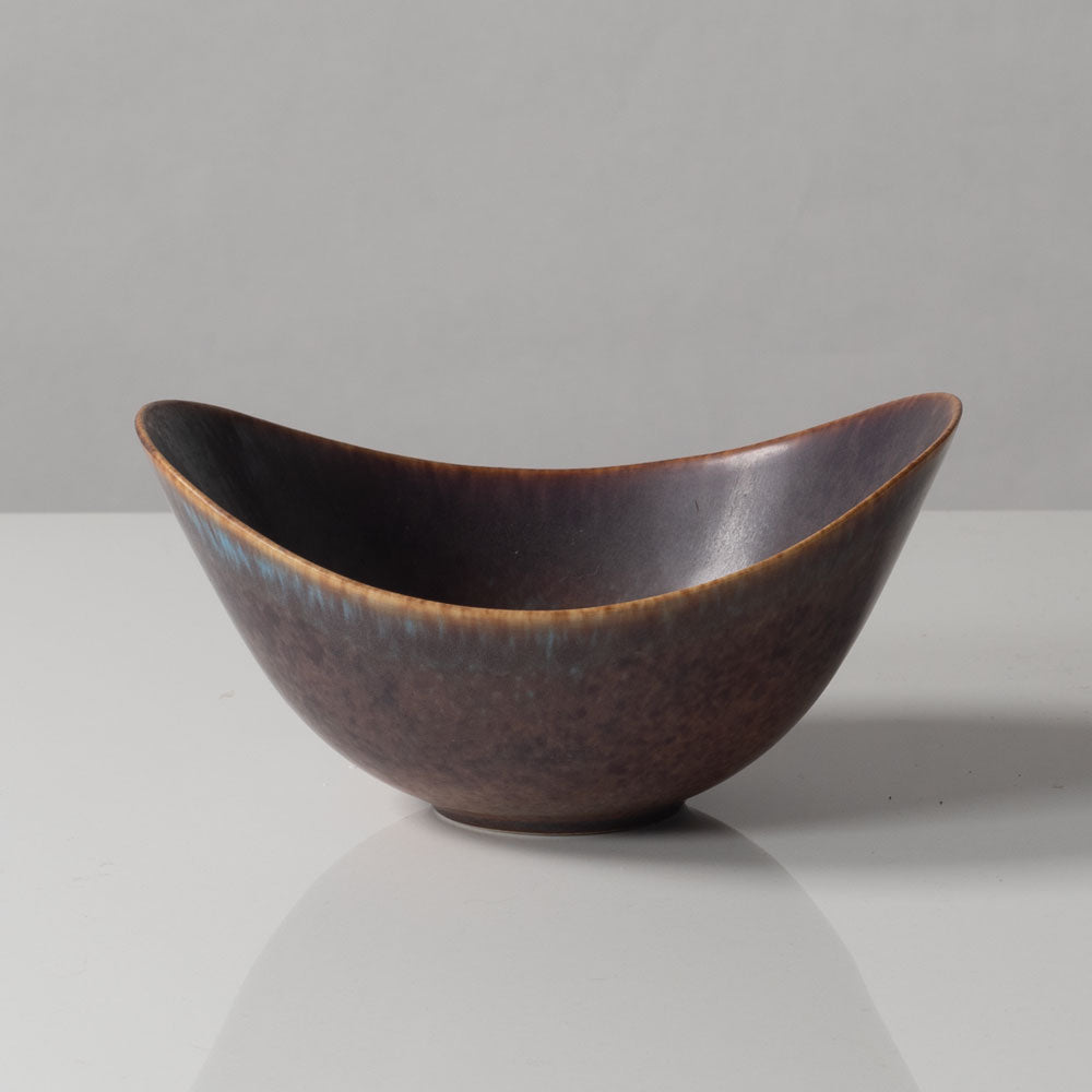Gunnar Nylund for Rörstrand, ceramic elliptical bowl with blue and brown glaze K2475