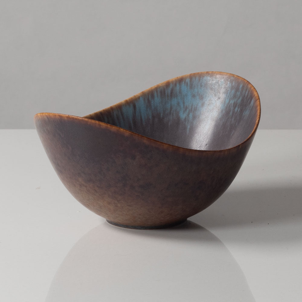 Gunnar Nylund for Rörstrand, ceramic elliptical bowl with blue and brown glaze K2475