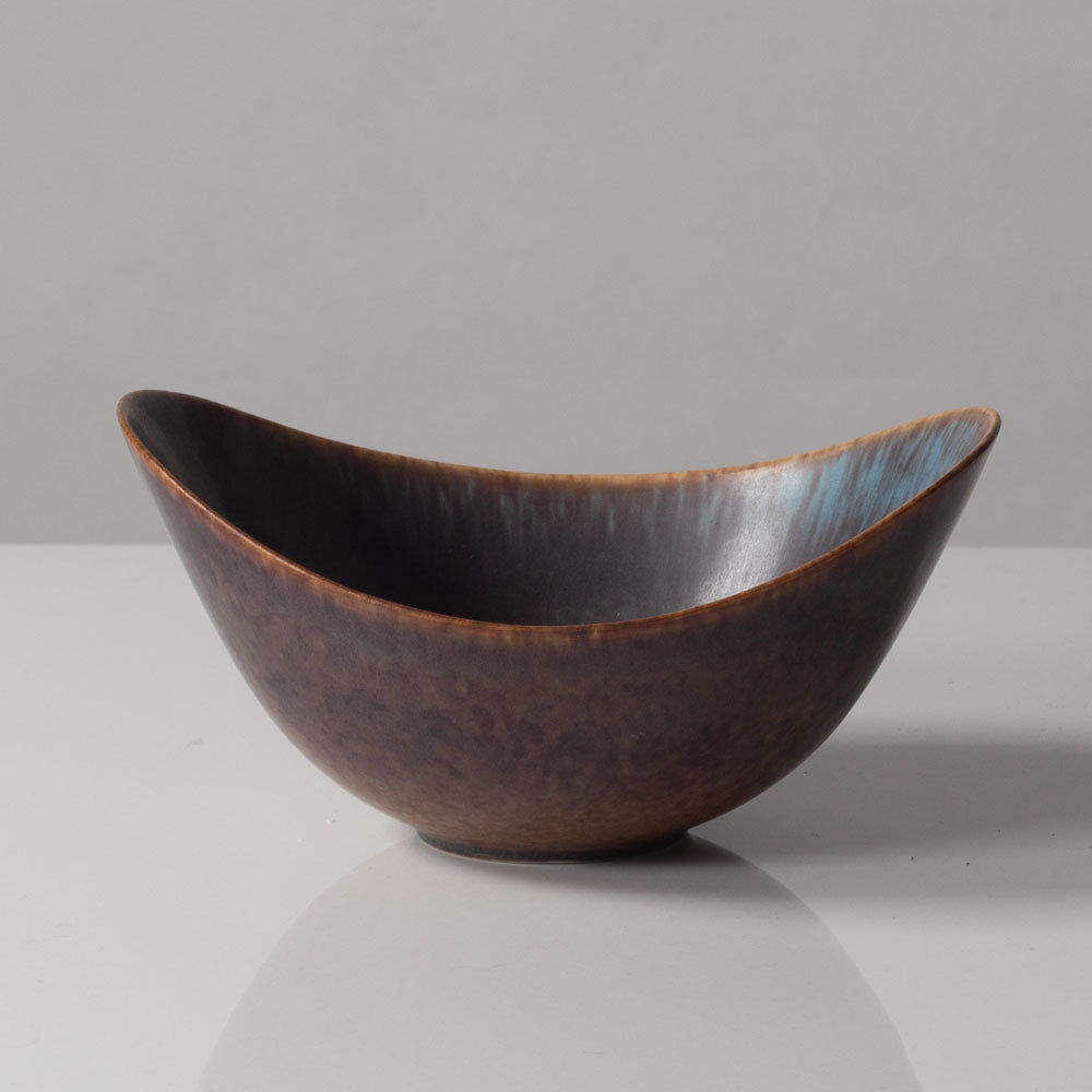 Gunnar Nylund for Rörstrand, ceramic elliptical bowl with blue and brown glaze K2475