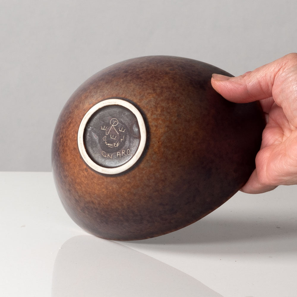 Gunnar Nylund for Rörstrand, ceramic elliptical bowl with blue and brown glaze K2475