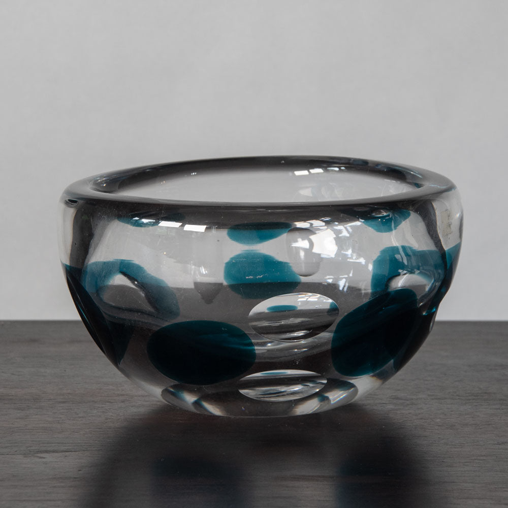 Vicke Lindstrand for Kosta, Sweden, glass bowl in blue and clear glass J1347