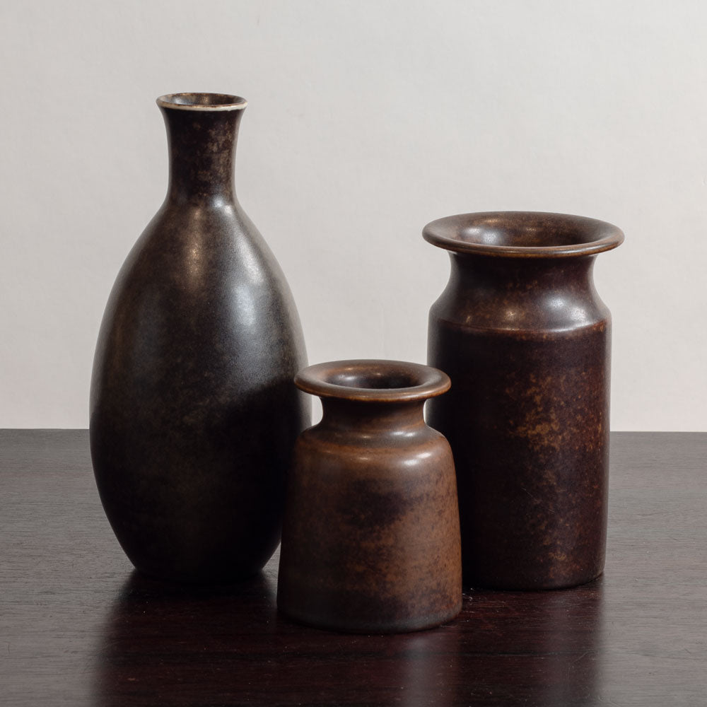 Three vases with brown glaze by Erich and Ingrid Triller for Tobo, Sweden