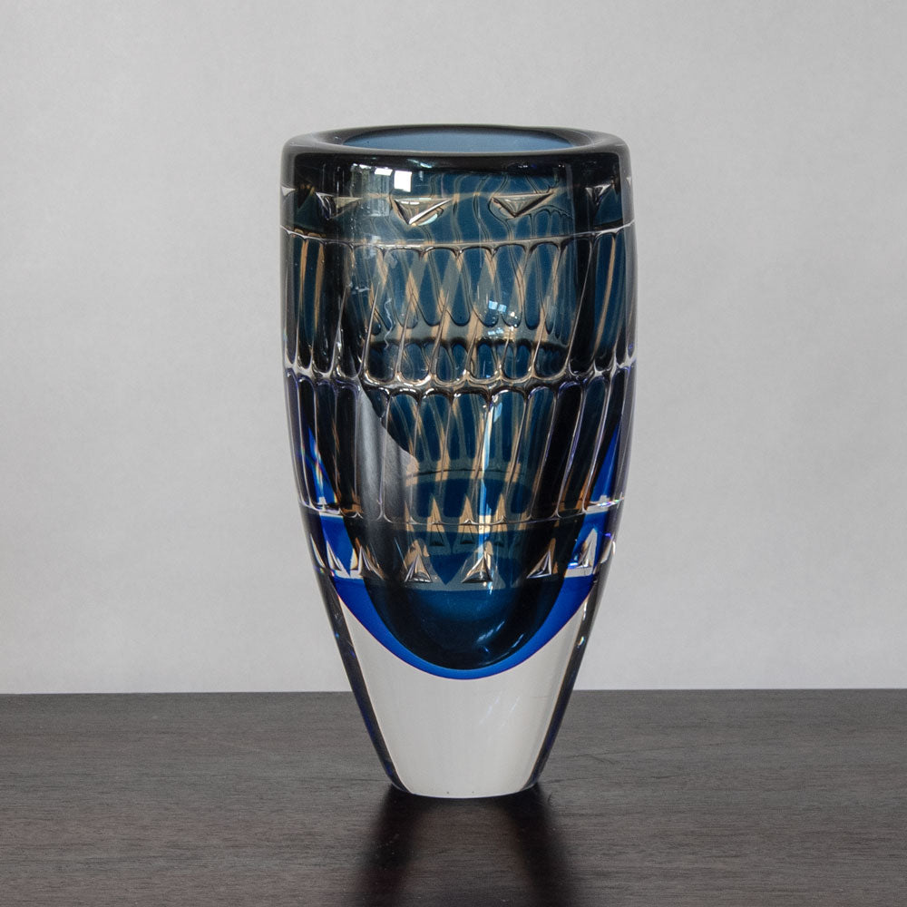 Ingeborg Lundin for Orrefors, Sweden, Ariel vase in blue and amber glass J1178