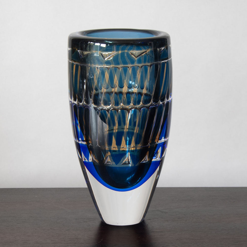 Ingeborg Lundin for Orrefors, Sweden, Ariel vase in blue and amber glass J1178