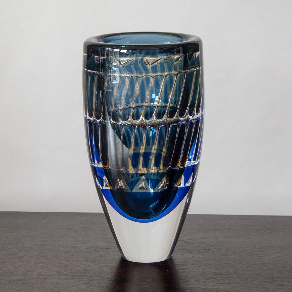 Ingeborg Lundin for Orrefors, Sweden, Ariel vase in blue and amber glass J1178
