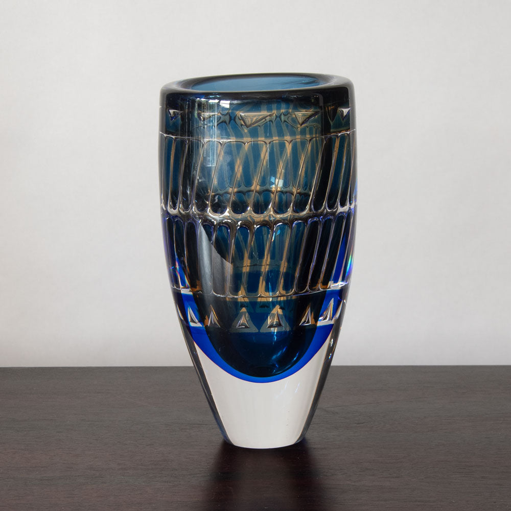 Ingeborg Lundin for Orrefors, Sweden, Ariel vase in blue and amber glass J1178