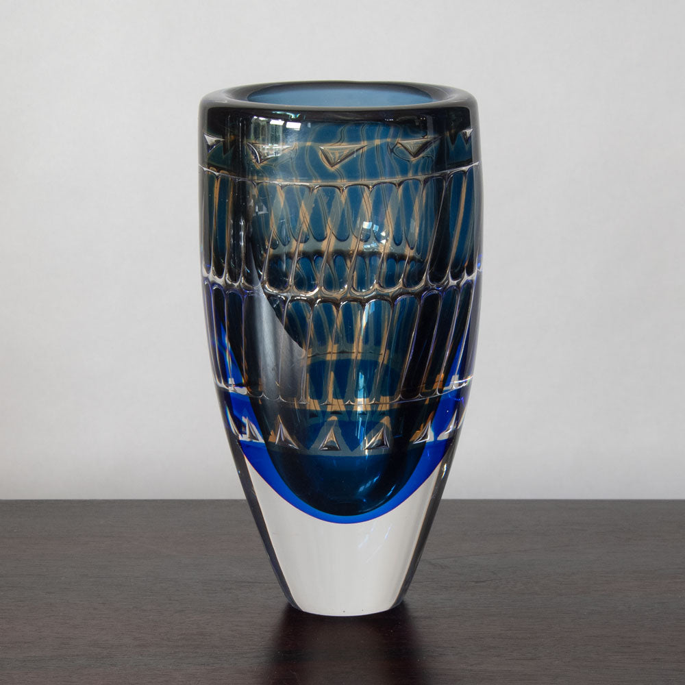 Ingeborg Lundin for Orrefors, Sweden, Ariel vase in blue and amber glass J1178