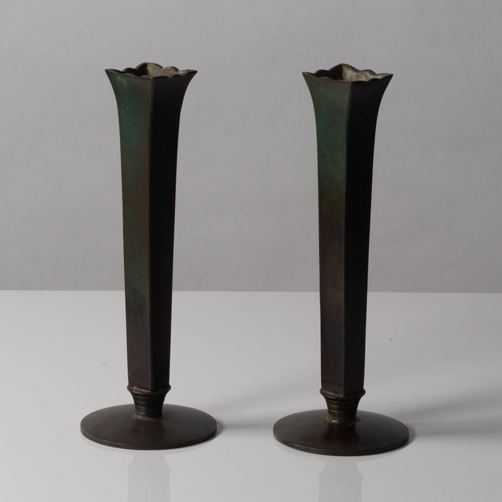 Just Andersen for GAB, Sweden, pair of bronze vases L3276 and L3284