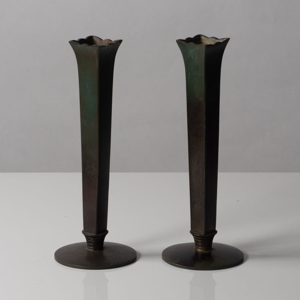 Just Andersen for GAB, Sweden, pair of bronze vases L3276 and L3284