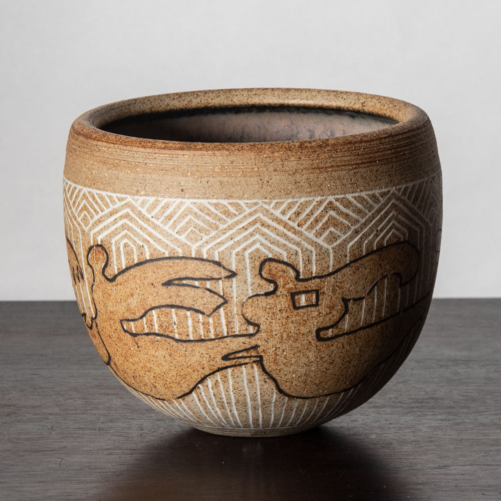 Ernst Pleuger, Germany, unique stoneware patterned vase J1290