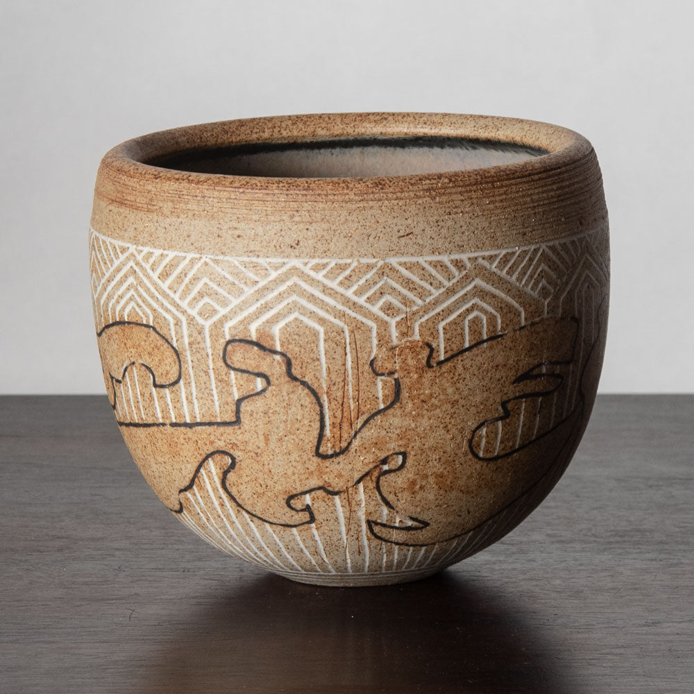 Ernst Pleuger, Germany, unique stoneware patterned vase J1290