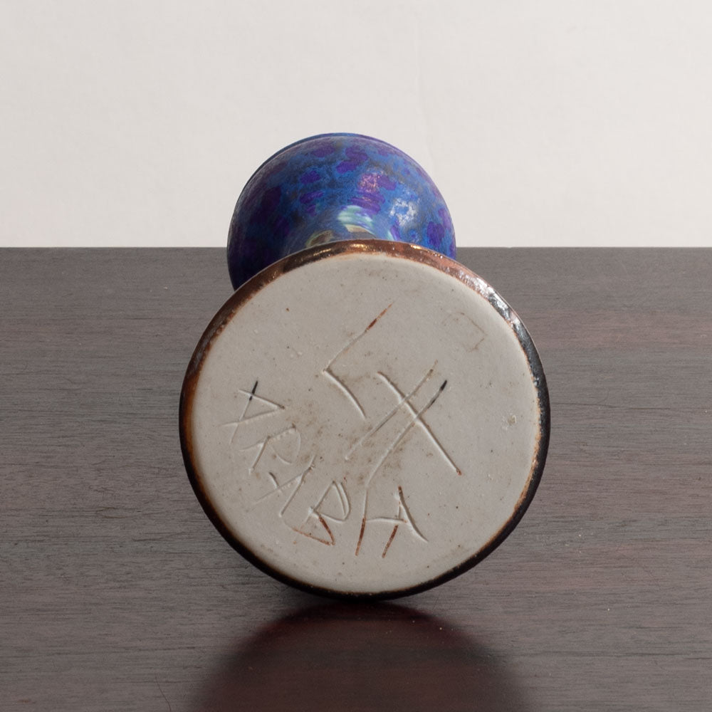 Liisa Hallamaa for Arabia, Finland, candlestick vase with blue and blue and brown glaze M5408