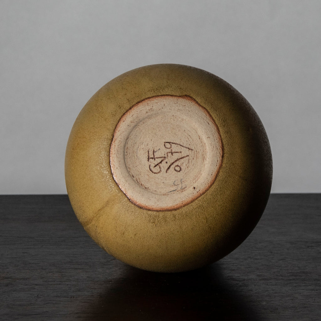 Gisela Frenzel, Germany, unique stoneware pear shaped vase with yellow ochre glaze J1269