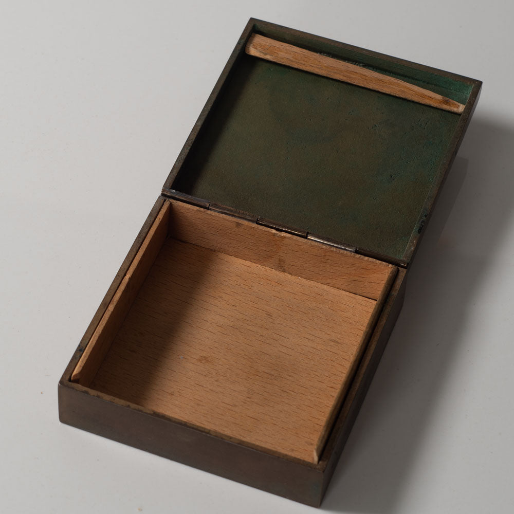 Athena Ystad, Sweden, bronze box with portrait illustration and wood interior L3266