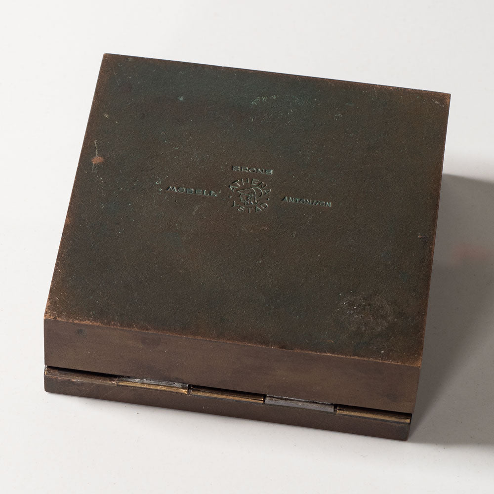 Athena Ystad, Sweden, bronze box with portrait illustration and wood interior L3266