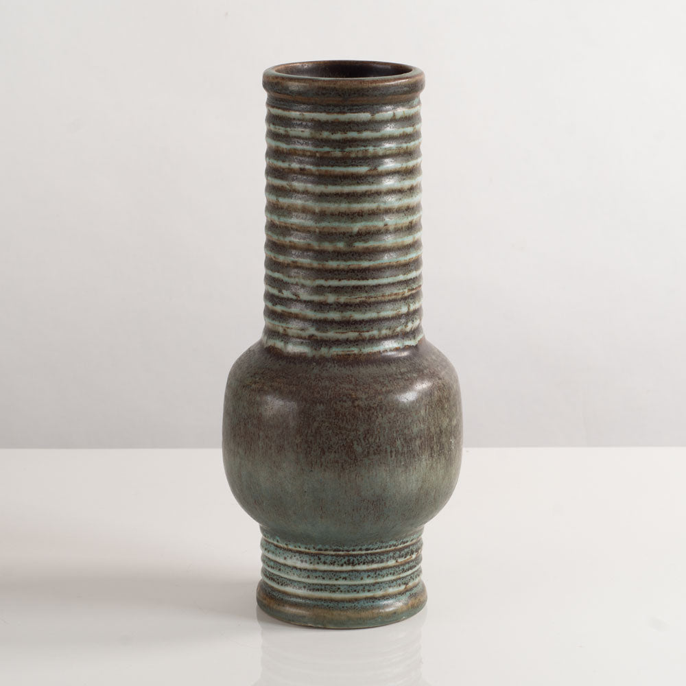 Gunnar Nylund for Rörstrand, Stoneware vase with brown and aqua matte glaze M5417