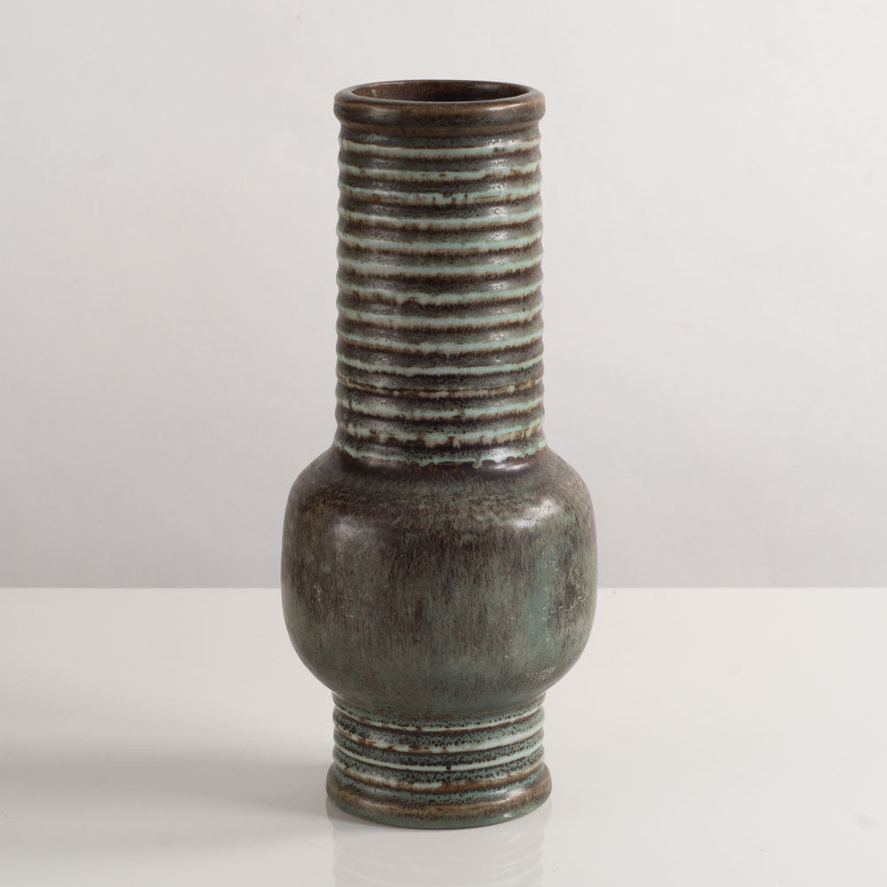 Gunnar Nylund for Rörstrand, Stoneware vase with brown and aqua matte glaze M5417