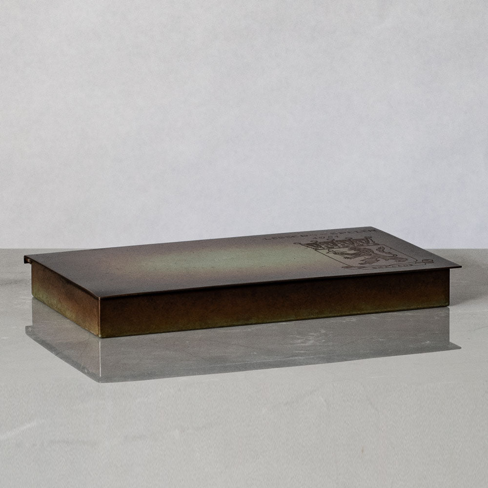 Ystad Brons, Sweden, engraved bronze box with wood interior J1043