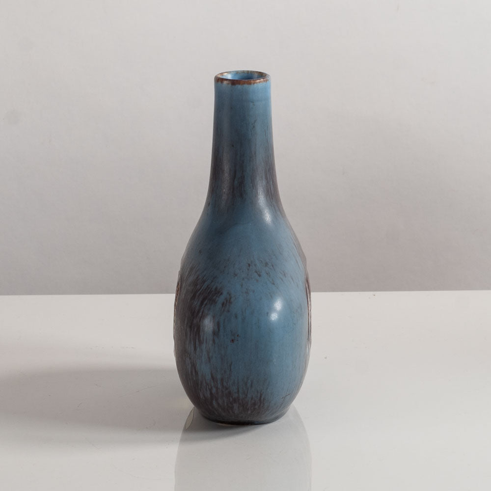 Gunnar Nylund for Rörstrand, Sweden, stoneware flattened bottle vase with blue and brown glaze M5402