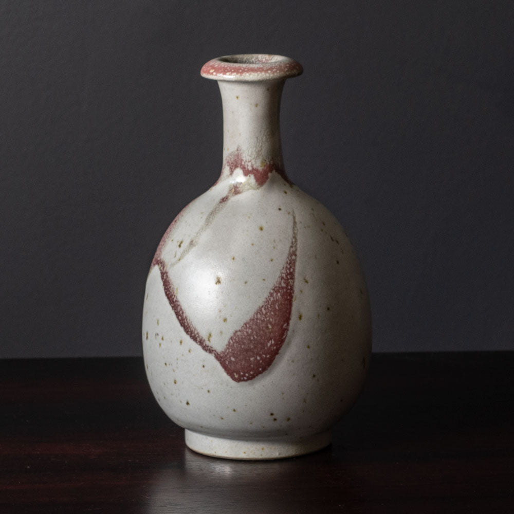 Horst Kerstan, Germany, unique stoneware vase with off white and pink glaze J1298