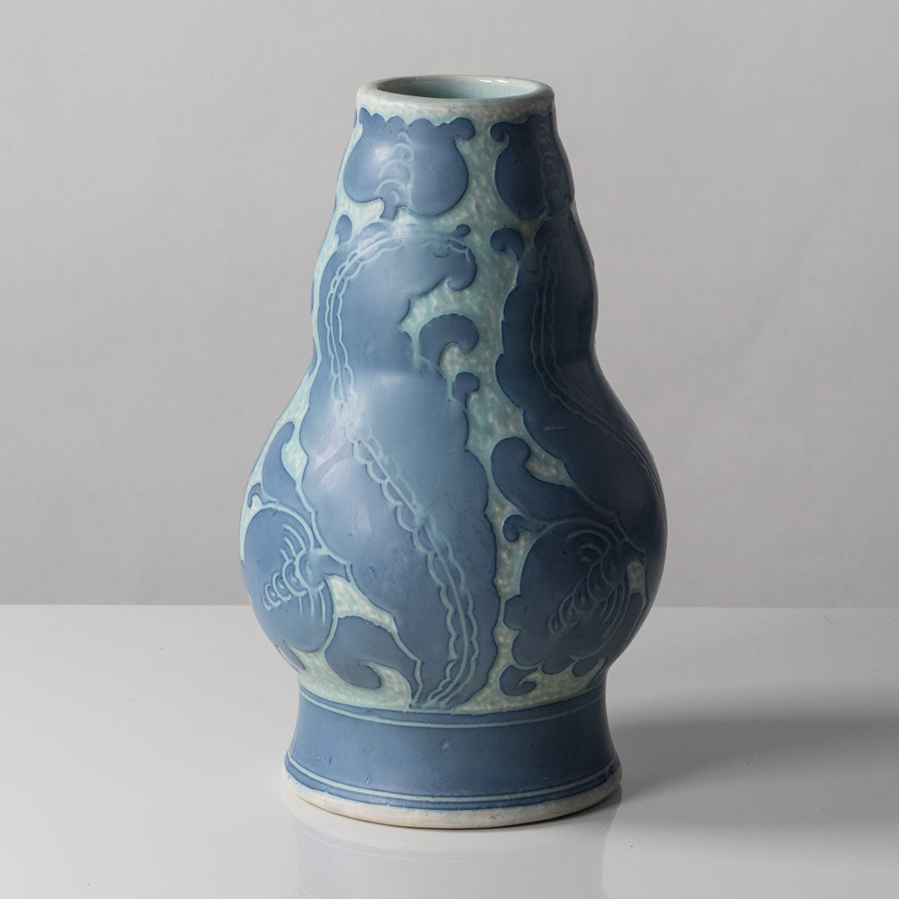 Josef Ekberg for Gustavsberg, Sweden, unique carved art nouveau stoneware vase K2734