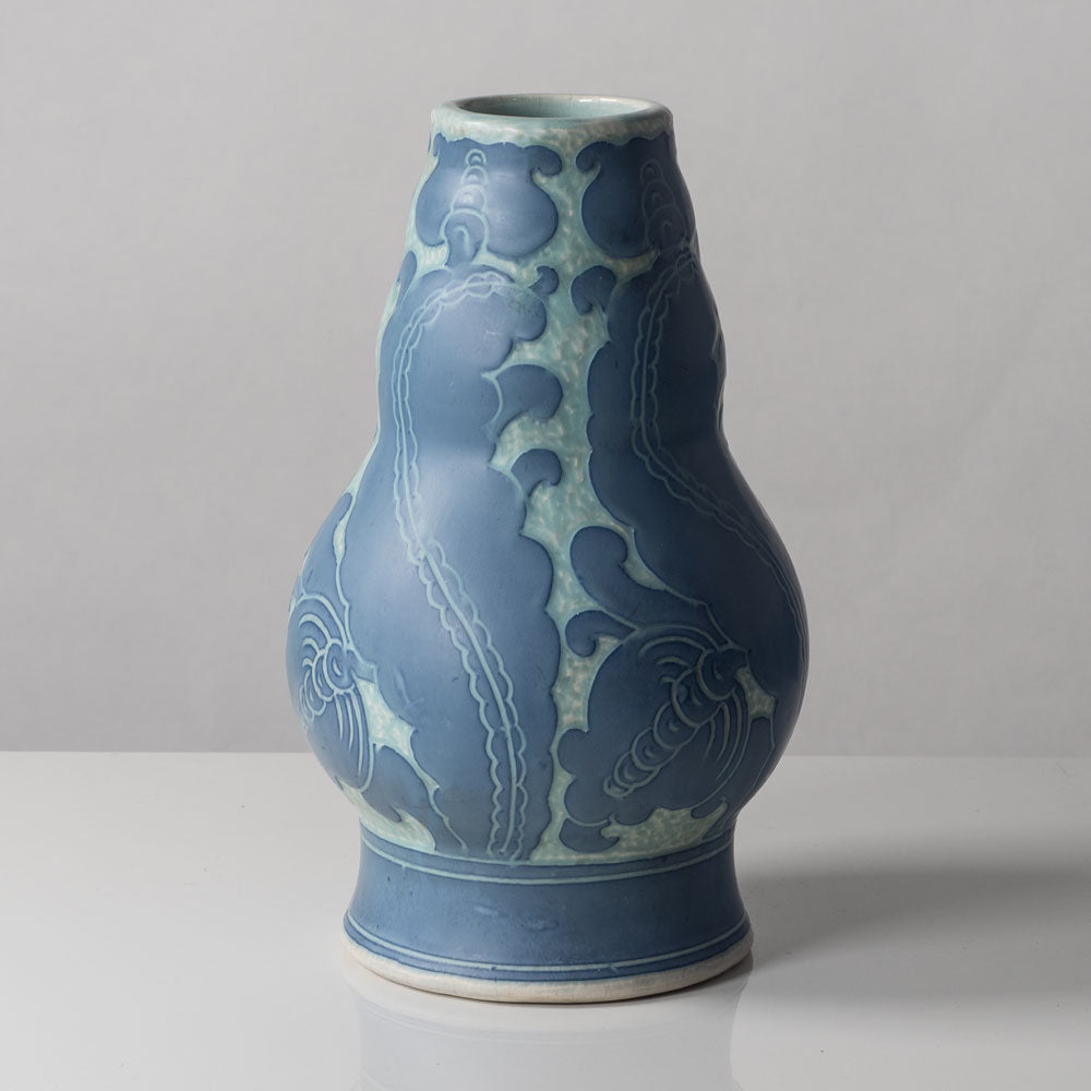 Josef Ekberg for Gustavsberg, Sweden, unique carved art nouveau stoneware vase K2734