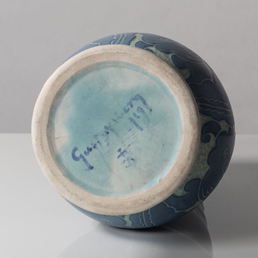 Josef Ekberg for Gustavsberg, Sweden, unique carved art nouveau stoneware vase K2734