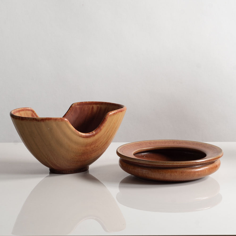 Two bowls with reddish brown glaze by Gunnar Nylund for Rörstrand, Sweden