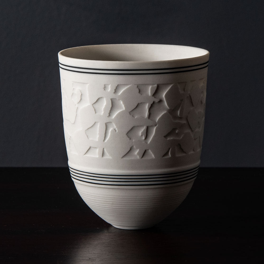 Horst Göbbels, own studio, Germany, porcelain vase with pattern in relief J1316