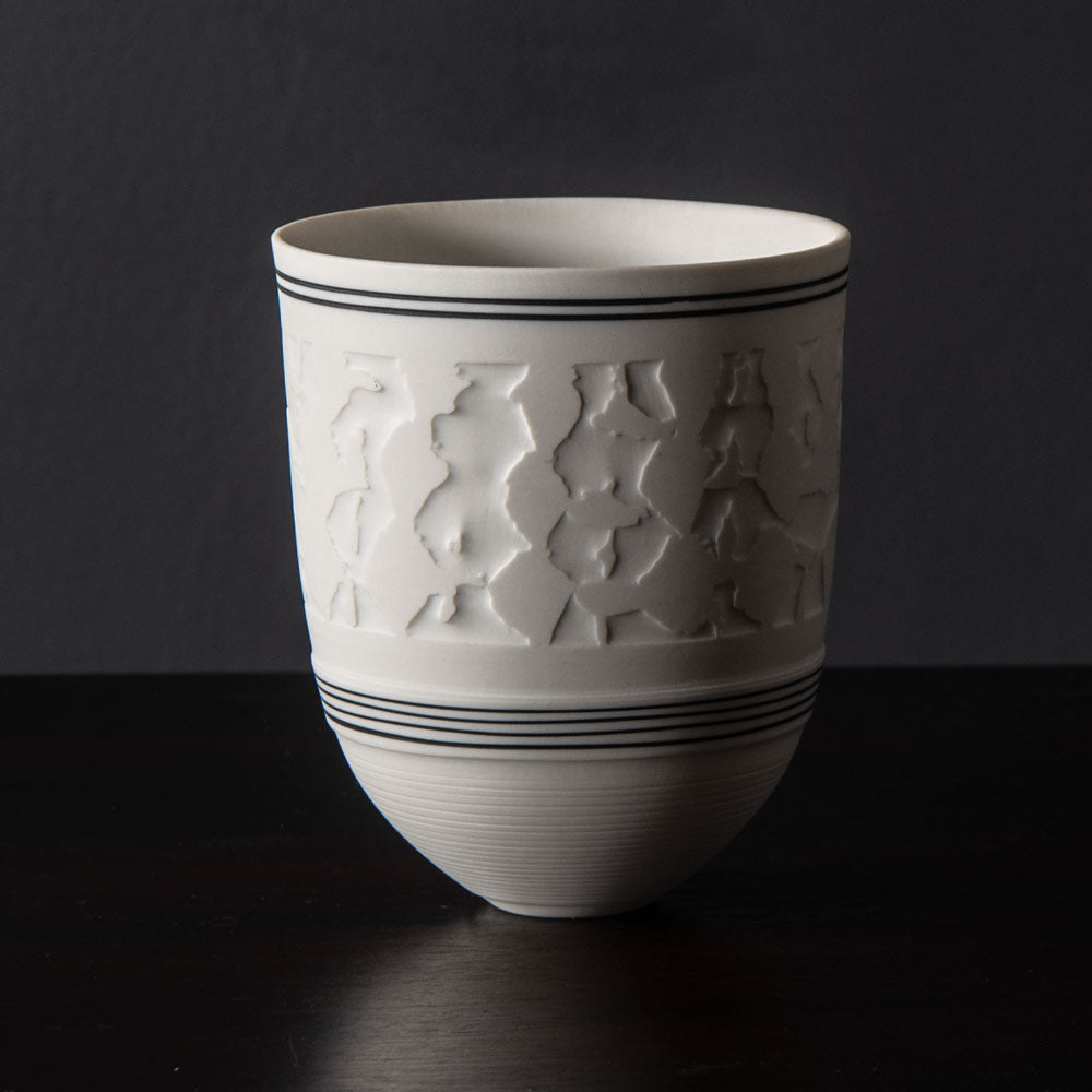 Horst Göbbels, own studio, Germany, porcelain vase with pattern in relief J1316
