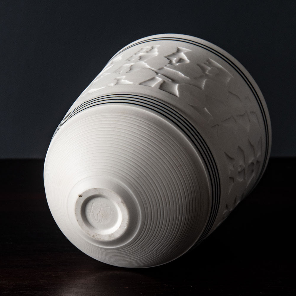 Horst Göbbels, own studio, Germany, porcelain vase with pattern in relief J1316