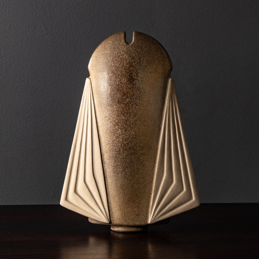 Brigitte Enders, Australia, sculptural stoneware vase with pale brown glaze J1263