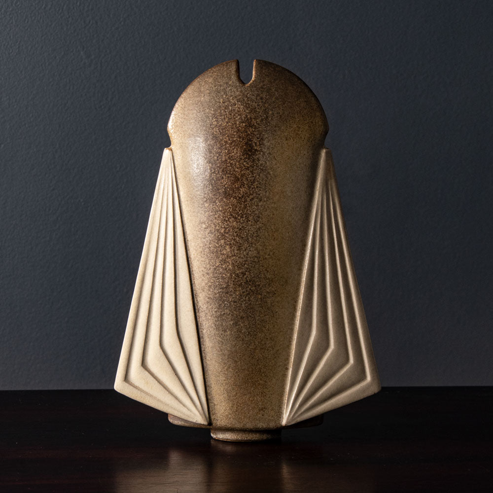 Brigitte Enders, Australia, sculptural stoneware vase with pale brown glaze J1263