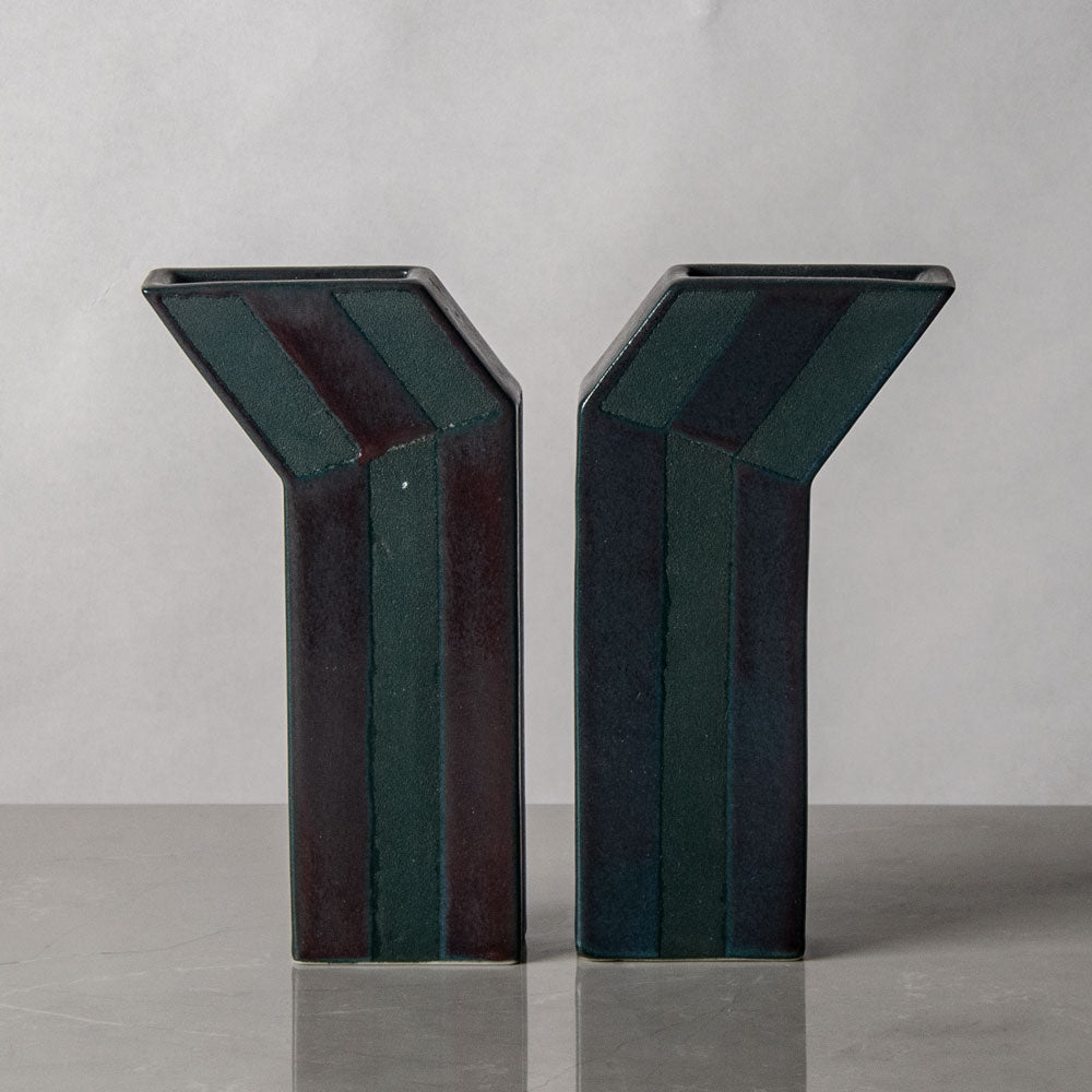 Karl Scheid, Germany, pair of vases with green and red glaze J1280
