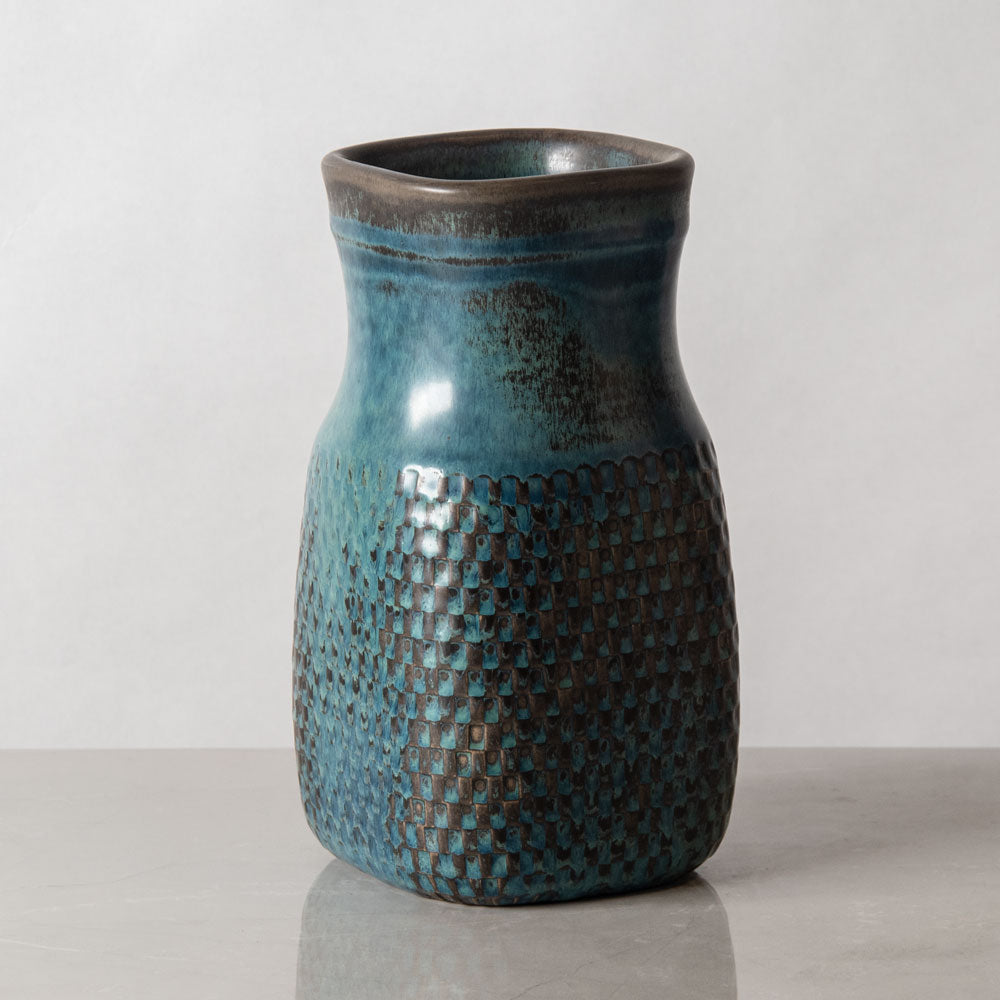 Stig Lindberg for Gustavsberg, Sweden, unique stoneware vase with turquoise glaze