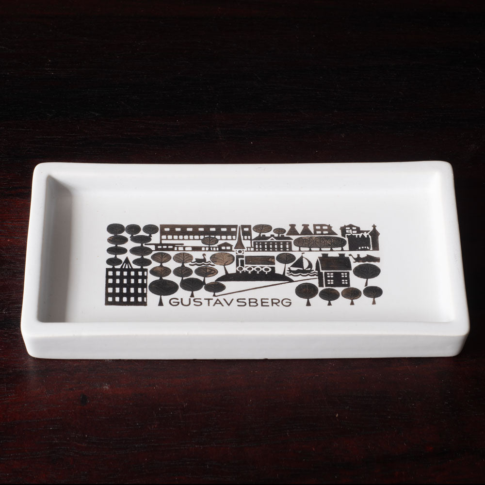 Stig Lindberg for Gustavsberg, "Grazia" stoneware dish with town scene L3313