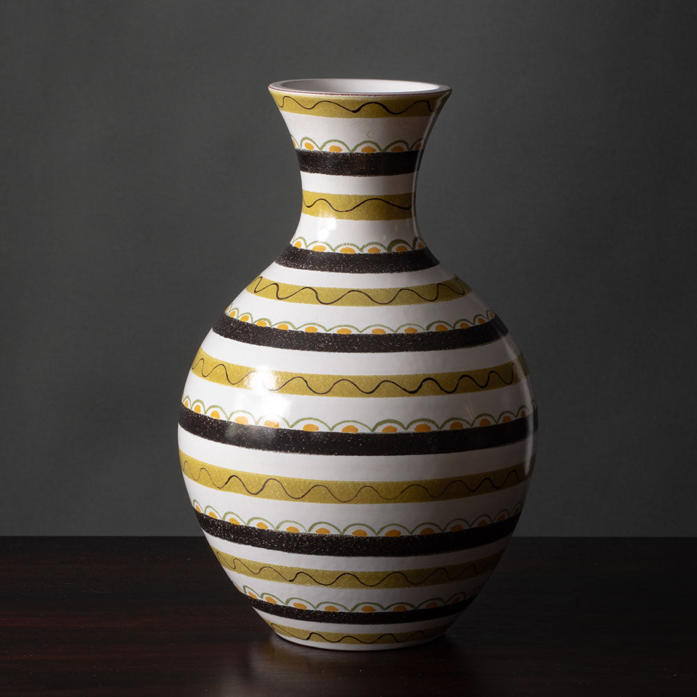 Stig Lindberg for Gustavsberg, Sweden, faiance vase with yellow ochre, black and white decoration L3331