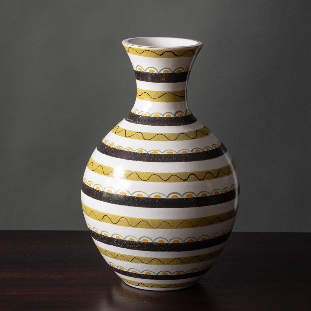 Stig Lindberg for Gustavsberg, Sweden, faiance vase with yellow ochre, black and white decoration L3331