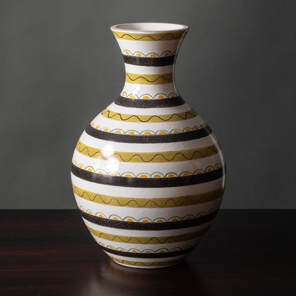 Stig Lindberg for Gustavsberg, Sweden, faiance vase with yellow ochre, black and white decoration L3331