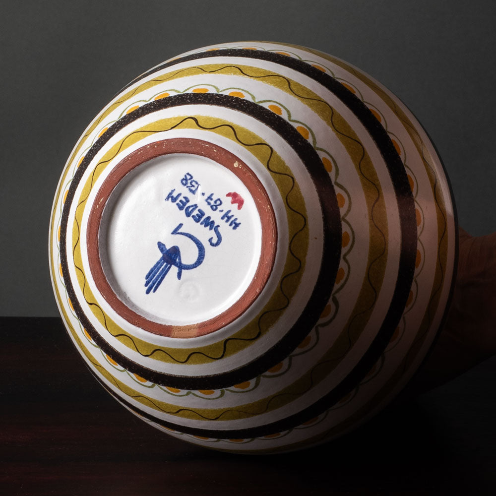 Stig Lindberg for Gustavsberg, Sweden, faiance vase with yellow ochre, black and white decoration L3331