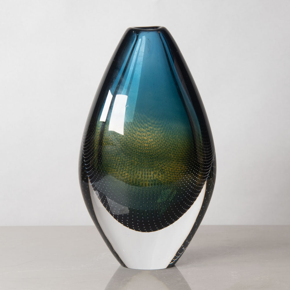 Sven Palmquist for Orrefors, Sweden, "Kraka" vase in blue and amber glass J1364