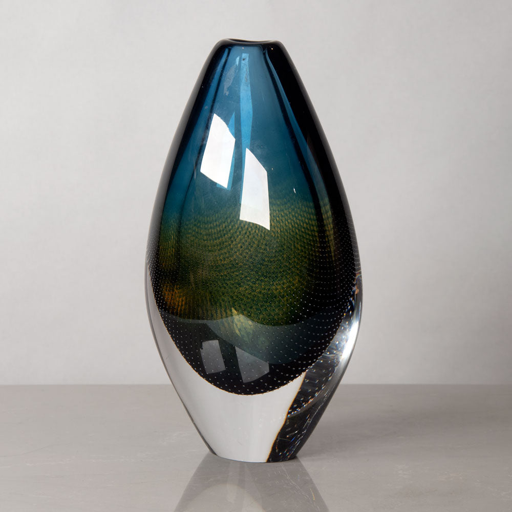 Sven Palmquist for Orrefors, Sweden, "Kraka" vase in blue and amber glass J1364